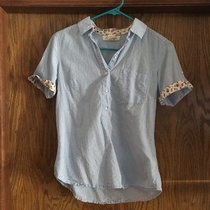 Blue 1/2 button cotton shortsleeve shirt